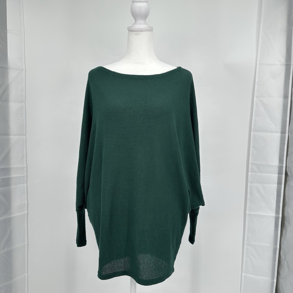 Fantastic Fawn‎ Women's Oversized Waffle Knit Tunic Top Green Long Sleeve S